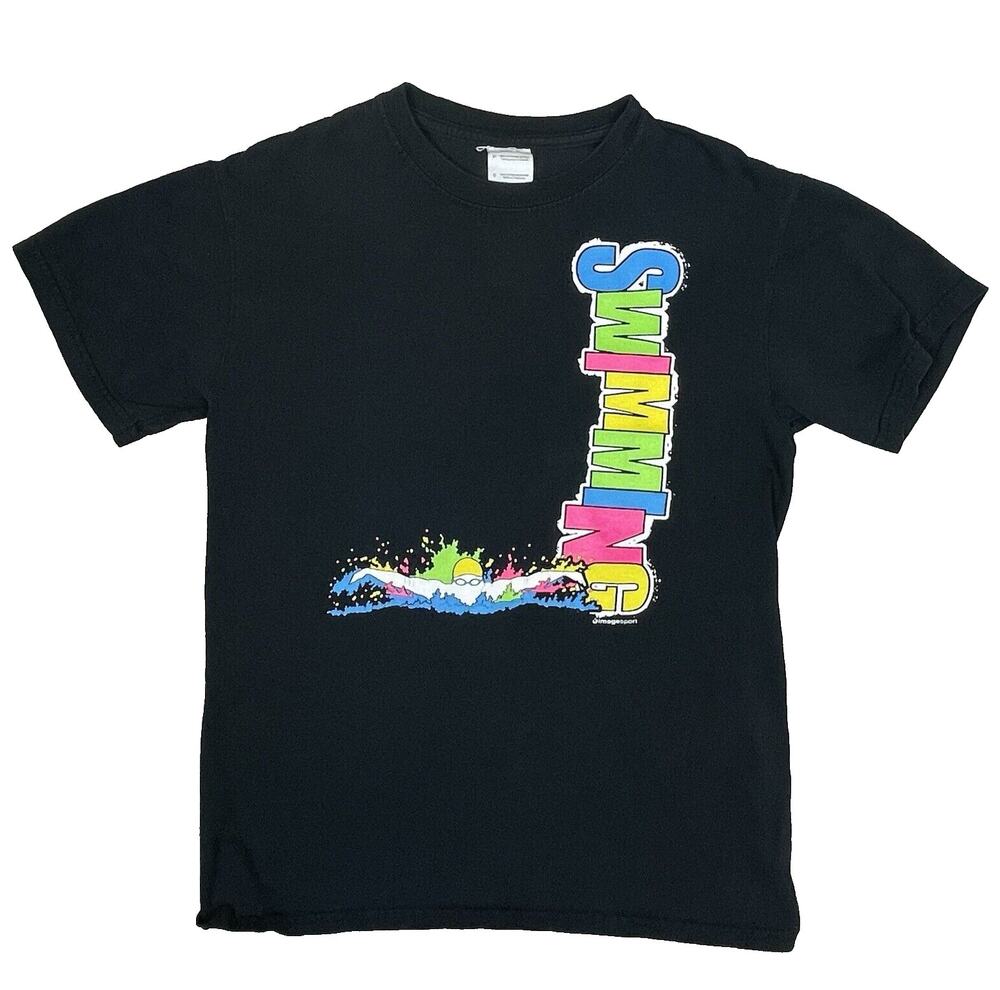 Zync Vintage 90s Swimming Graphic Print T Shirt Men's Small Neon Streetwear